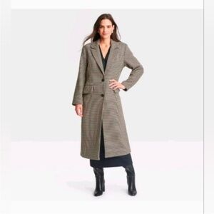 Women’s Timeless Trench Coat - Faux Wool Topcoat - Black Tan White - Size XL